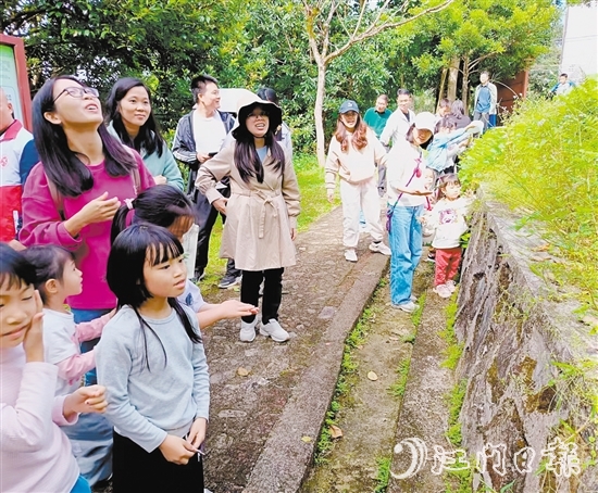 在工作人員的帶領下，家長和孩子沿著七星坑保護區(qū)自然科普徑認真觀察。